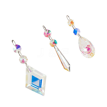 3Pcs 3 Styles Crystal Glass Hanging Sun Catcher AJEW-TADJ0001-07-1