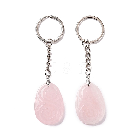 Natural Rose Quartz Teardrop with Spiral Pendant Keychain KEYC-A031-02P-05-1