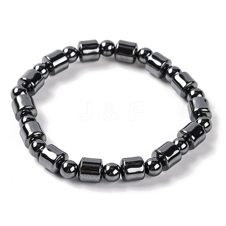 Round & Column Synthetic Non-magnetic Hematite Beaded Stretch Bracelets for Women BJEW-Q345-04-1