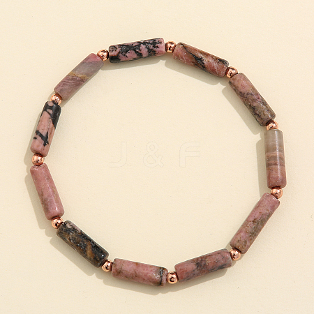 Column Natural Rhodonite Beads Stretch Bracelets for Women Men TJ6393-3-1