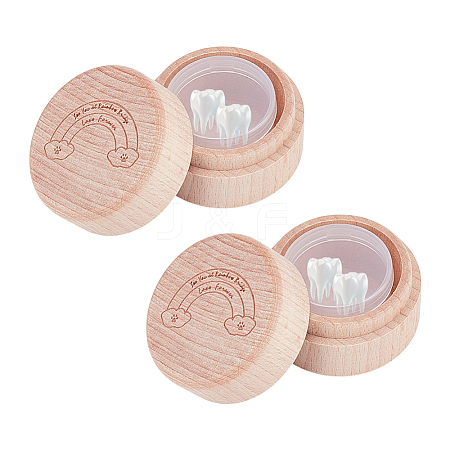 Carved Wood Baby Tooth Keepsake Cases with Lids CON-WH0100-09B-1