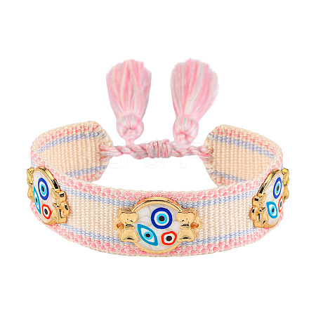 Evil Eye Adjustable Polyester & Alloy & Resin Enamel & Rhinestone Slider Bracelets FS-WG9985D-13-1