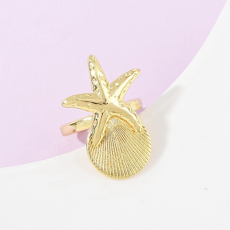 Ocean Theme Brass Cuff Rings RJEW-C135-01G-12-1