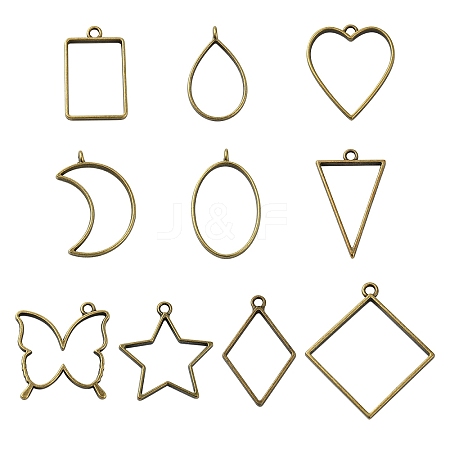 20Pcs 10 Styles Rack Plating Alloy Open Back Bezel Pendants FIND-YW0005-54-1