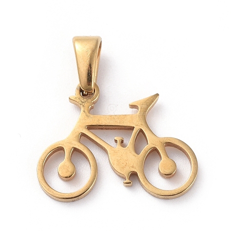  Jewelry Beads Findings 304 Stainless Steel Pendants, Bicycle, Golden, 14x18x1.5mm, Hole: 5x3mm