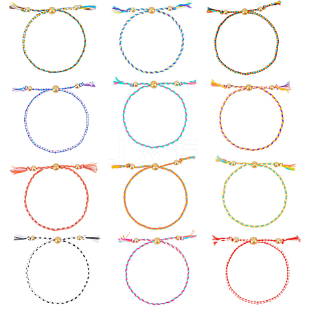 24Pcs 12 Colors Bohemian Braided Polyester Cord Bracelet Making MAK-SP0001-10-1