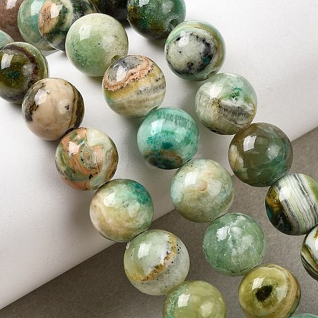 Natural Green Line Jasper  Beads Strands G-L639-A01-10mm-1