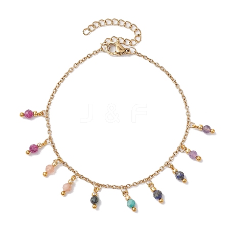 3mm Round Faceted Natural Amethyst & Lapis Lazuli & African Turquoise(Jasper) & Sunstone & Ruby/Red Corundum Charm Bracelets BJEW-JB10595-1