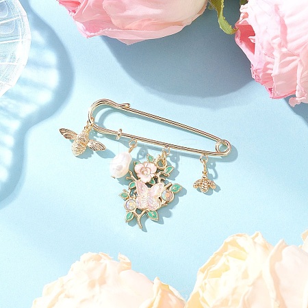 Flower & Bee Iron & Alloy Enamel Charm Brooches JEWB-BR00186-1