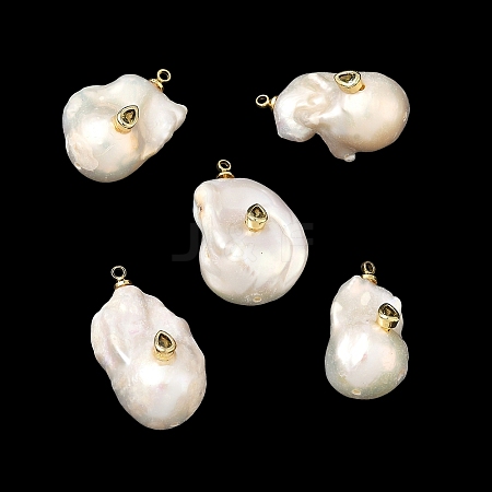Brass & Pearl Micro Pave Cubic Zirconia Pendants KK-H259-13B-G01-1