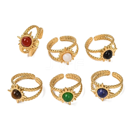 Round Natural Mixed Stone Finger Rings RJEW-Q822-39G-1