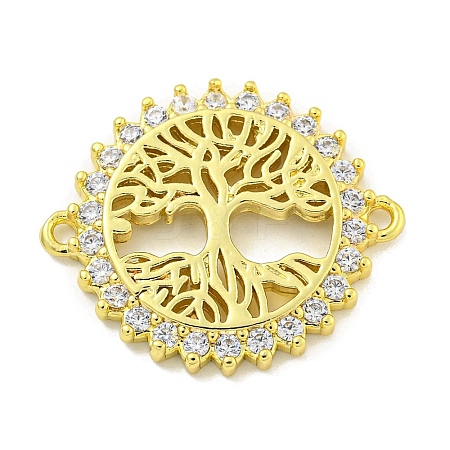 Rack Plating Brass Micro Pave Cubic Zirconia Tree of Life Links KK-B091-45G-1