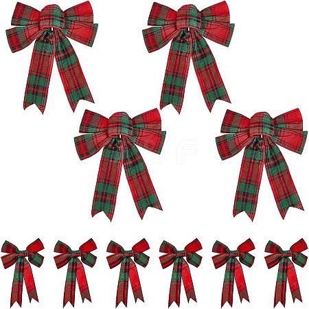 CHGCRAFT 10Pcs 2 Style Christmas Theme Tartan Pattern Polyester Bowknot AJEW-CA0002-64-1