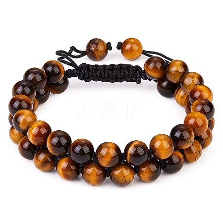 Natural Tiger Eye Braided Bead Bracelet BJEW-SW00001-11-1