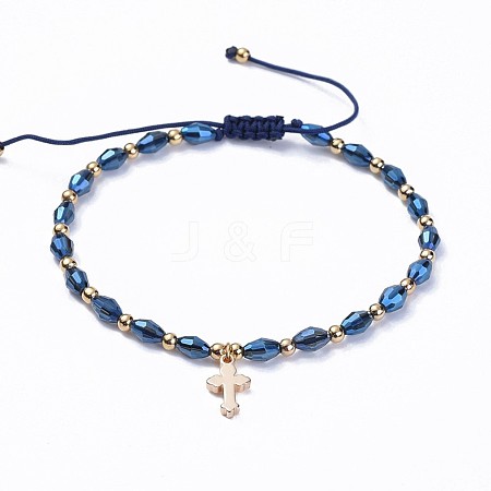 Electroplate Glass Braided Beads Bracelets BJEW-JB04307-04-1