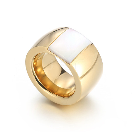 304 Stainless Steel & Glass & Shell Finger Rings FS-WGBA2F3-36-1