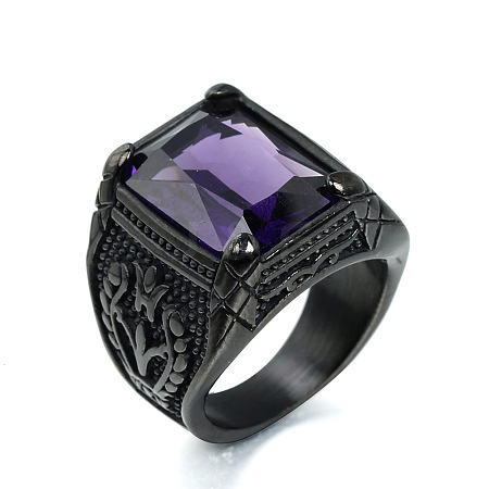 316L Stainless Steel & Cubic Zirconia Men's Vintage Carved Finger Rings FS-WG82D33-71-1