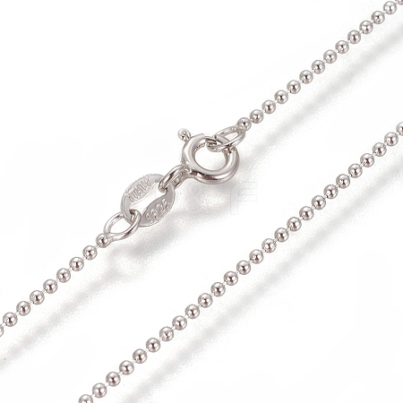 Anti-Tarnish Rhodium Plated 925 Sterling Silver Ball Chain Necklaces STER-L059-14P-1