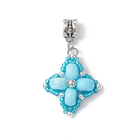 Dyed Synthetic Imperial Jasper & Glass Seed Beaded Star European Dangle Charms PALLOY-MZ00693-01-1