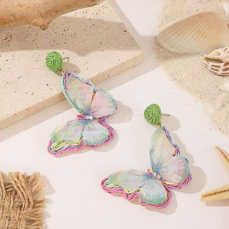 Alloy & Rhinestone & Raffia Stud Dangle Earrings WGA08E4-01-1