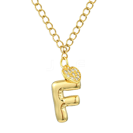 304 Stainless Steel Clear Cubic Zirconia Heart & Letter Pendant Curb Chain Necklaces for Women NJEW-FS00012-27F-1