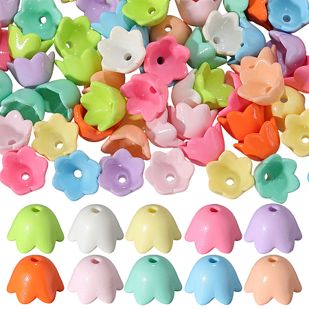 100Pcs 10 Colors Baking Paint Opaque Acrylic Bead Caps OACR-SC0002-53-1