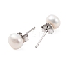 Natural Pearl Round Bead Stud Earrings EJEW-E298-01C-01P-2