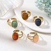 Natural Mixed Gemstone with 304 Stainless Steel Open Cuff Rings Set for Women RJEW-JR01115-1