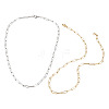 2Pcs 2 Colors Brass Round Oval Paperclip Chain Necklaces MAK-TA0001-33-3