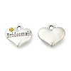 Wedding Theme Antique Silver Tone Tibetan Style Heart with Bridesmaid Rhinestone Charms X-TIBEP-N005-04-2