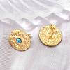 304 Stainless Steel Synthetic Turquoise Center Textured Round Stud Earrings for Women SA-CBAB549-03G-3