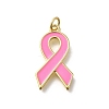 October Breast Cancer Pink Awareness Ribbon Brass Enamel Pendants KK-S517-04F-G-1