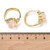 Brass Micro Pave Cubic Zirconia with Natural Rose Quartz Cuff Open Rings RJEW-T035-01G-L-5