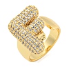 Brass Micro Pave Clear Cubic Zirconia Letter Open Cuff Ring for Women RJEW-M173-01G-F-1