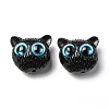 Opaque Resin Black Cat Shaped Beads with Glass Eye RESI-D050-17C-2