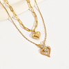 Fashionable Stainless Steel Pave Clear Cubic Zirconia Double Layer Heart Pendant Necklaces for Women BB3605-1