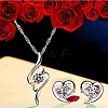 Heart Alloy Rhinestone Stud Earrings & Pendant Necklace Sets for Women FS-WG883D5-01-1