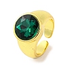 Brass Glass Round Wide Open Cuff Ring for Women RJEW-U003-19D-G-1