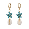 Starfish Synthetic Turquoise Hoop Earrings EJEW-JE06440-5