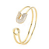 Cubic Zirconia Safety Pin Wrap Open Cuff Bangle BJEW-S141-019-3