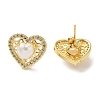 Heart ABS Imitation Pearl Studs Earrings EJEW-K289-01G-1