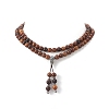 Alloy Gourd Tassel Pendant Necklace with Wood Beaded Chains for Women NJEW-JN04181-2
