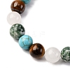 Round Synthetic Turquoise & Natural White Jade & Green Spot & Tiger Eye Beads Stretch Bracelets for Men Women BJEW-JB12322-4