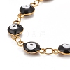 Enamel Oval with Evil Eye Link Chains Bracelet BJEW-P271-04G-3