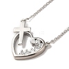 Clear Cubic Zirconia Heart with Cross Pendant Necklace NJEW-Q314-02P-3