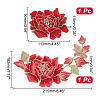  2Pcs 2 Style Peony Polyester Embroidery Sew on Clothing Patches PATC-NB0001-11C-2