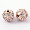 Round Brass Micro Pave Cubic Zirconia Beads ZIRC-D003-2-3