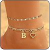 Brass Crystal Rhinestone Letter Heart Charm Double Layer Anklets for Women FS-WG41372-02-1