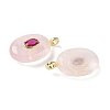 Natural Rose Quartz & Cubic Zirconia Pendants G-Z076-01G-20-2
