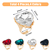 4Pcs 4 Colors Glass Heart Adjustable Rings Set RJEW-FI0001-11-2